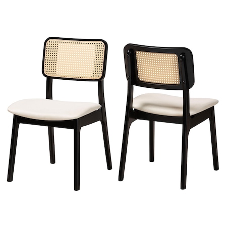 Baxton Studio Dannon Mid-Century Modern Cream Fabric and Black Finished Wood 2-Piece Dining Chair Set 234-2PC-13296-ZORO